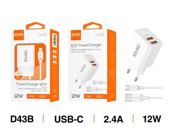 Idusd D43B Smart Charger 2 USB 2.4A+Type C