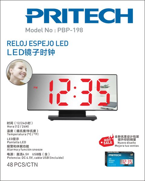 Pritech Pbp-198 Reloj Espejo LED