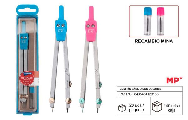 Mp Pa117C Compas Basico Colores Con Recambio 2 Piezas