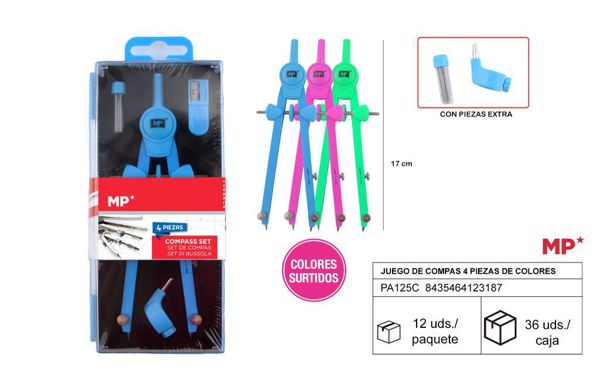 Mp Pa125C Juego De Compas Bigotera 4 Piezas De Colores