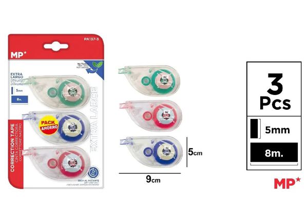 MP PA137-3 CORRECTOR CINTA 5MM x 8M PACK AHORRO