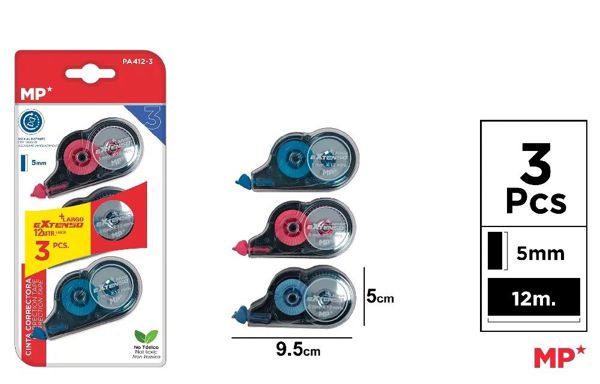 MP PA412-3 CINTA CORRECTORA EXTENSO 5MM x 12M 3 U