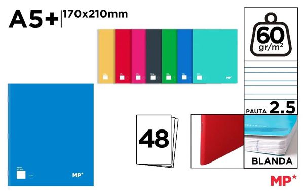MP PB092 CUADERNO GRAPADO A5+ 48 HOJAS 60 g/m2 PA