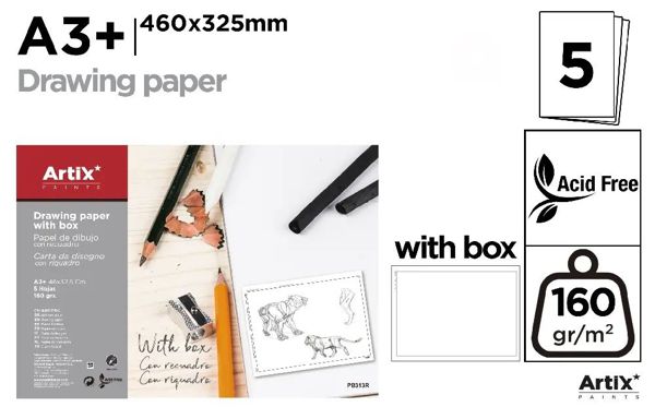 Mp Pb313R Papel De Dibujo Con Recuadro 5 Hojas A3+