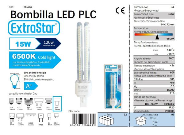 Extrastar Aplc15S Bombilla 10W 2U 34*172Mm 6400K Luz Dia