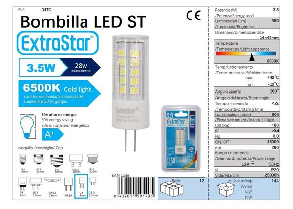 Extrastar 591505 Bombilla LED G4 3W 360 6500K Luz Dia