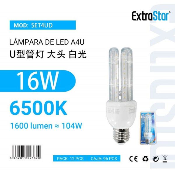 Extrastar Aset4Ud Bombilla LED 4U E27/16W 6500K Luz Dia