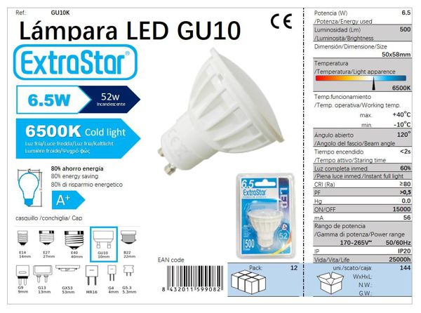 Bombilla LED Gu10 7W Raya 6500K Luz Dia