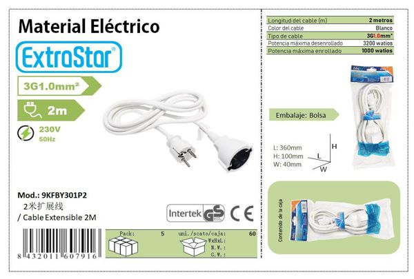 Cable Extensible C/Prot 2 Mts 3G1.0mm² Cj60