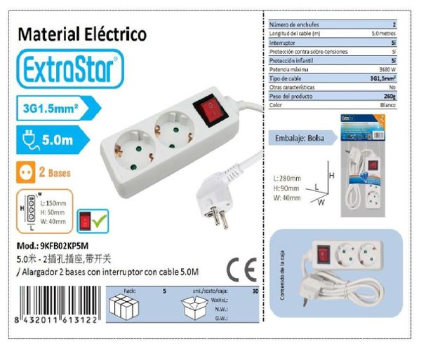 Extrastar 9Kfb02Kp5M Alargador 2 Base 5Mts