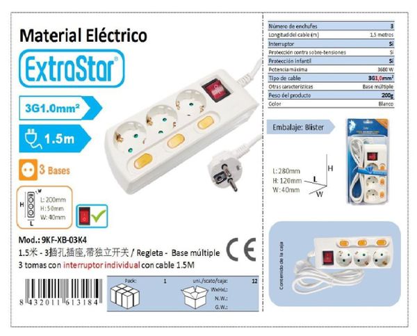 Alargador 3Base C/Inter Individual3G1.0Mm1.5M Cj12