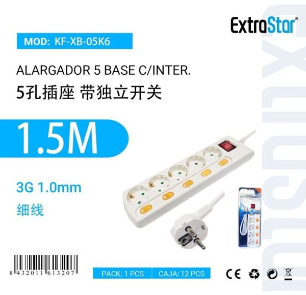 Extrastar Alargador 5Base C/Inter Individual3G1.0Mm1.5M Cj12