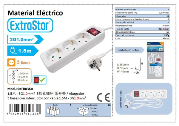 Extrastar 9Kfb03Ka Alargador 3 Base 1.5Mts