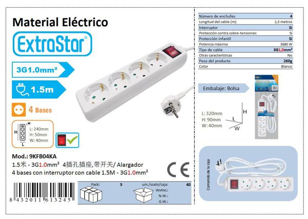 Extrastar 9Kfb04Ka Alargador 4 Base C/Inter 3G 1.5Mmt
