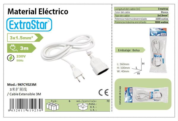 Cable Extensible 3 Mts 2X1.5Mm2 Cj72
