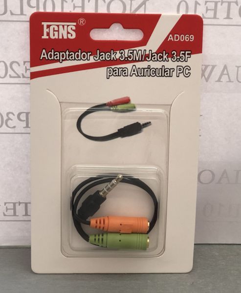 Gns Ad069 Adaptador Jack 3.5M / Jack 3.5F Para Auricular PC
