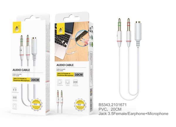 One Plus 2101671 B5343 Cable Audio 2 Jack 3.5Mm A 1 Hembra