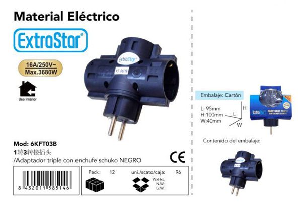 Extrastar 6Kft03B Ladron Schuko 3 Tomas Blis Negro