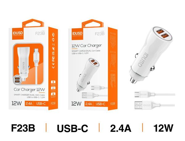 Idusd F23B Cargador Coche 2Usb 2.4A Type-C