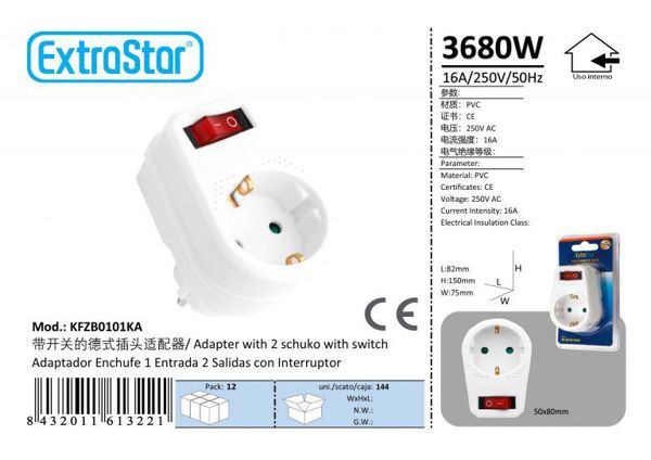 EXTRASTAR BASE DE ENCHUFE C/INTERRPTOR MAX:3680w CJ144