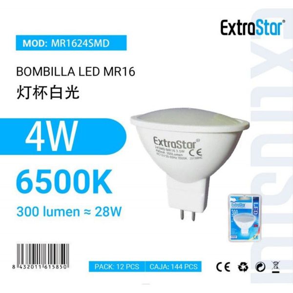 Extrastar Amr1624Smd Bombilla LED Mr16 Smd 2835 3.8W Luz Dia
