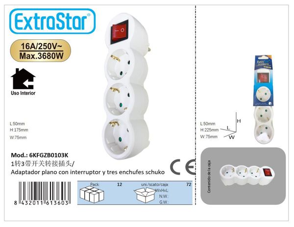 Extrastar 6Kfgzb0103K Ladron Schuko 3 Tomas