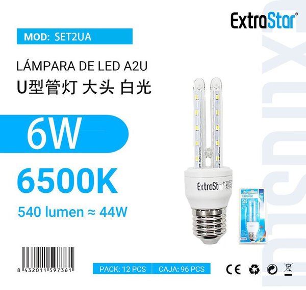 Extrastar 597361 Aset2Ua Bombilla LED 2U E27/6W 6400K
