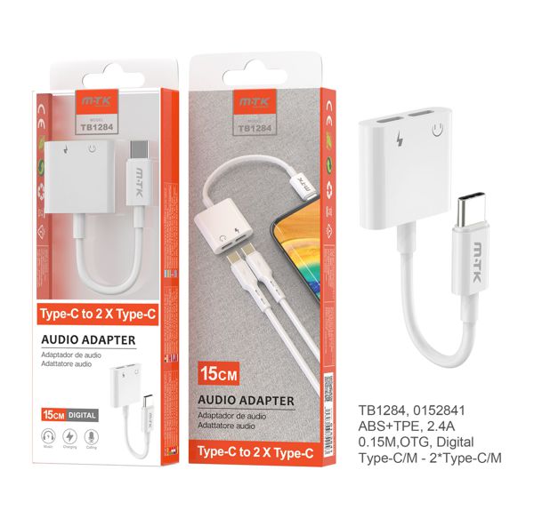 Mtk 0152841 Tb1284 Cable Adaptador 2 En 1 Type-C A Carga Type-C Audio Type-C Solucion Digital Para Movil Con Type C Y Sin Puerta Audio