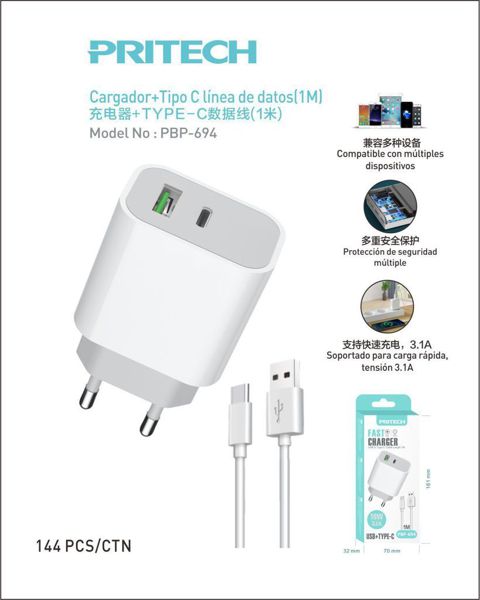 Pritech Pbp-694 Cargador USB+Type-C 3.1A