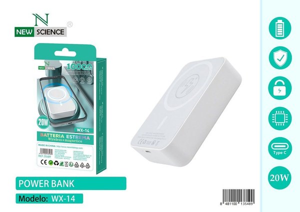 NEW SCIENCE WX-14 BATERIA EXTERNA CARGA INALAMBRICO 10000mah 20W
