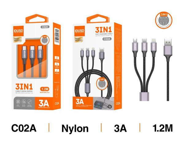 Idusd C02A Cable Nylon De Aluminio 1.2M USB 1 A 3