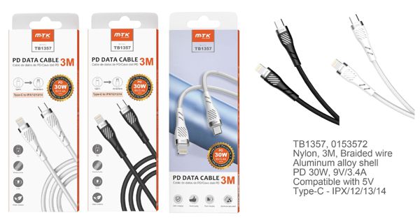 Mtk 0153571 Tb1357 Cable Datos Camyl Nylon Type-C A Ligh