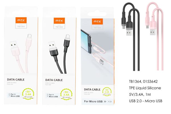 Mtk 0153641 Tb1364 Cable Datos Evie Micro USB 1M 5V/3.4A