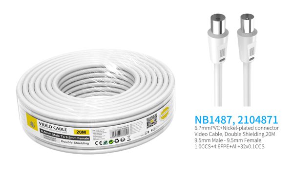 One Plus 2104871 Nb1487 Cable De Video(Coaxial) Conector Banado En Niquel 9.5Mm Macho A Hembra 20M