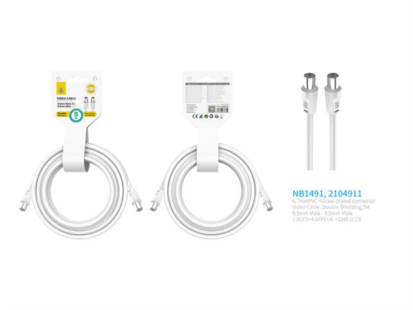 One Plus 2104911 Nb1491 Cable De Video(Coaxial) Conector Banado En Niquel 9.5Mm Macho A Macho 5M