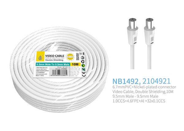 One Plus 2104921 Nb1492 Cable De Video(Coaxial) Conector 9.5Mm Banado En Niquel Macho A Macho 10M