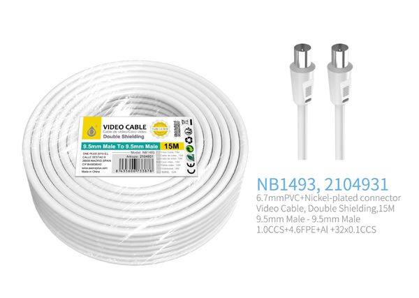 One Plus 2104931 Nb1493 Cable De Video(Coaxial) Conector Banado En Niquel 9.5Mm Macho A Macho 15M