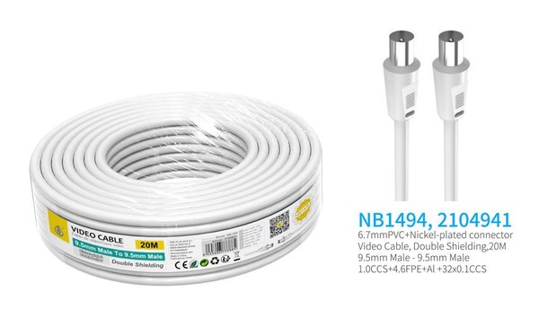 One Plus 2104941 Nb1494 Cable De Video(Coaxial) Conector Banado En Niquel 9.5Mm Macho A Macho 20M