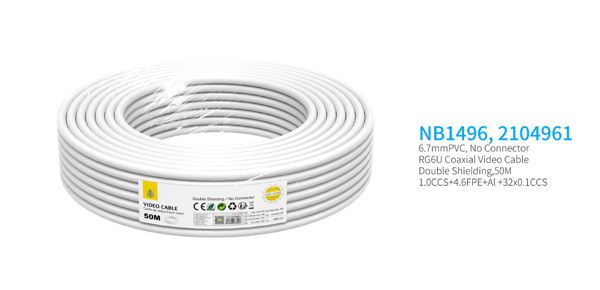 One Plus 2104961 Nb1496 Cable De Video(Coaxial Rg6U) Sin Conector, Doble Blindaje 50 Metro
