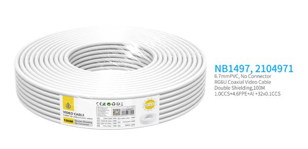 One Plus 2104971 Nb1497 Cable De Video(Coaxial Rg6U) Sin Conector, Doble Blindaje 100 Metro