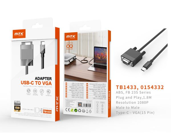 Mtk 0154332 Tb1433 Adaptador Type-C A Vga 15 Pin 1.8M