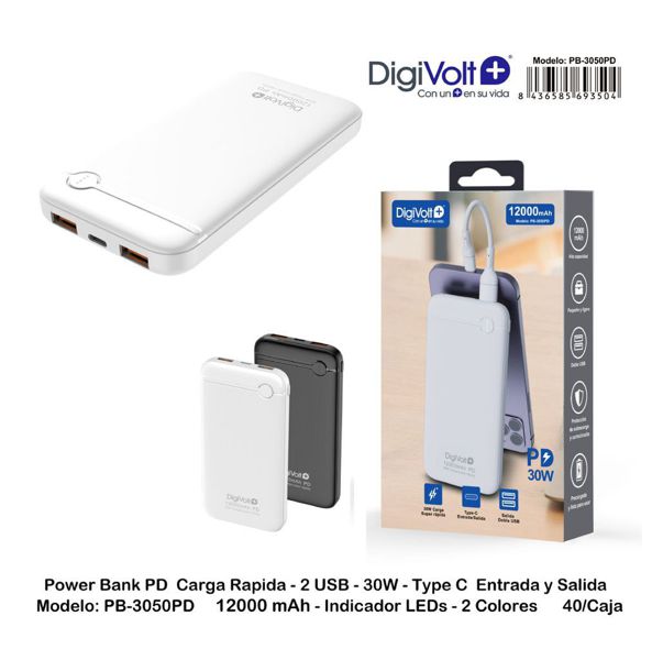 Digivol Pb-3050Pd Powerbank Carga 30W/2Usb Type-C 12000Mah