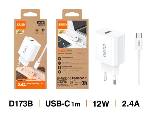 Idusd D173B Eco Charger 2.4A + Type-C 1M