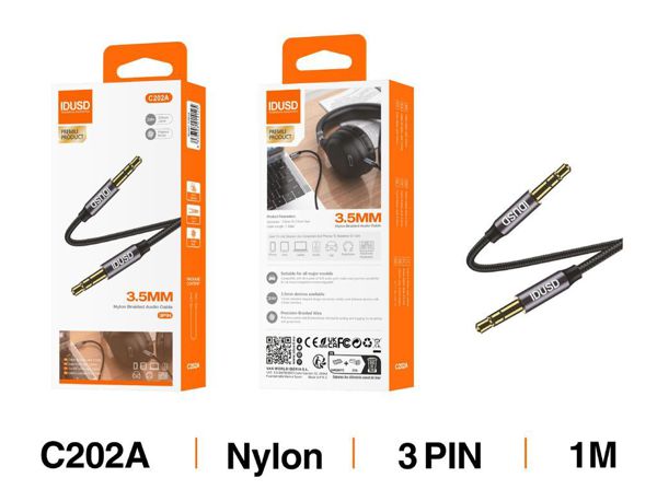 Idusd C202A Cable Audio Nylon Jack 3 Pin M/M 1M