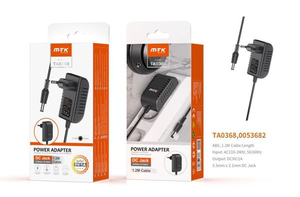 Mtk Ta0368 0053682 Cargador Universal Con Conector Jack DC, 9W, 9V/1A ( 5.5Mm X 2.1Mm) 1.2M