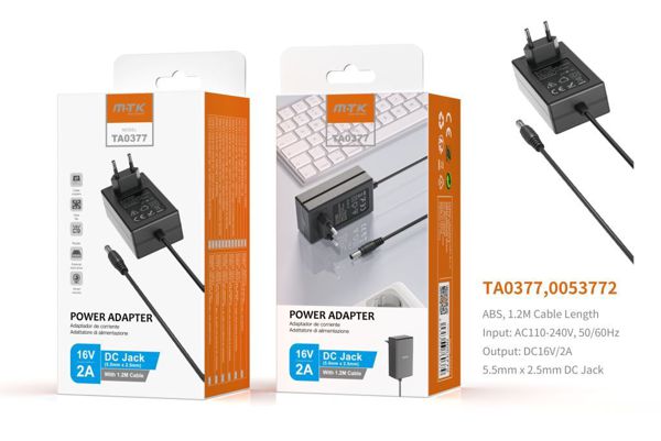 Mtk Ta0377 0053772 Cargador Universal Con Conector Jack DC,32W, 16V/2A ( 5.5Mm X 2.5Mm) 1.2M