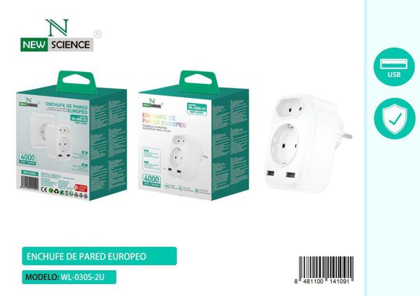 New Science Wl-030S-2U Enchufe De Pared Europeo