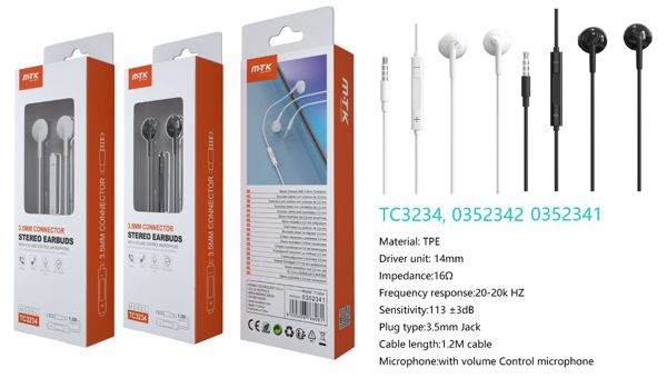 Mtk 0352341 Tc3234 Auricular Carl Jack 3.5Mm Microfono