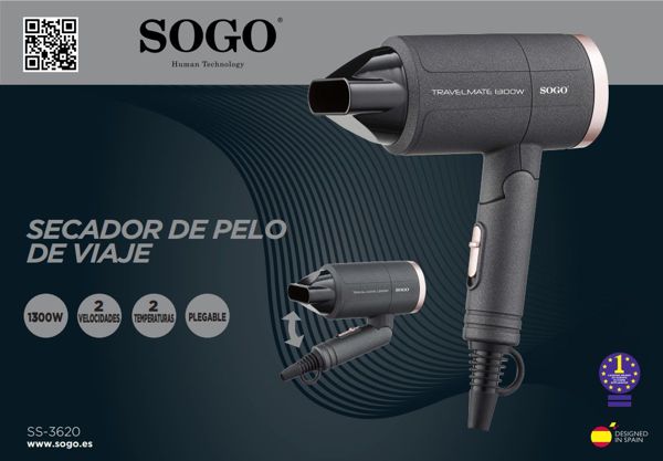 Sogo Ss-3620 Secador Pelo Viaje 1300W Negro
