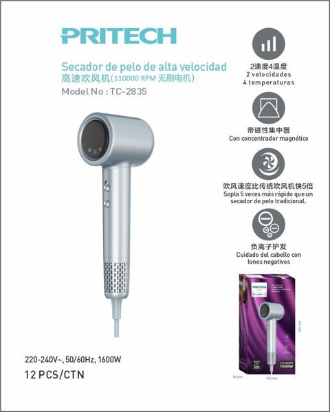 Pritech Tc-2835 Secador De Pelo De Alta Velocidad 110000Rpm/S